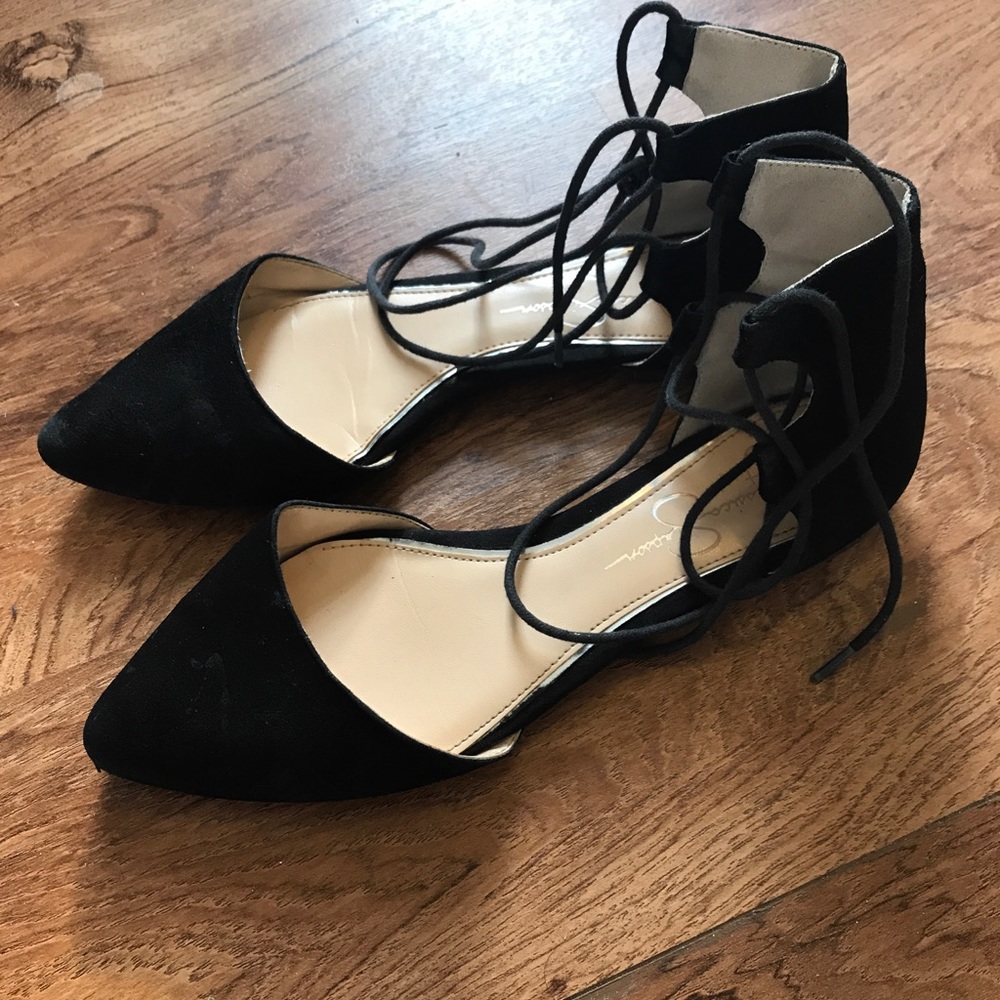 Jessica Simpson Black Flats with Laces; size 7